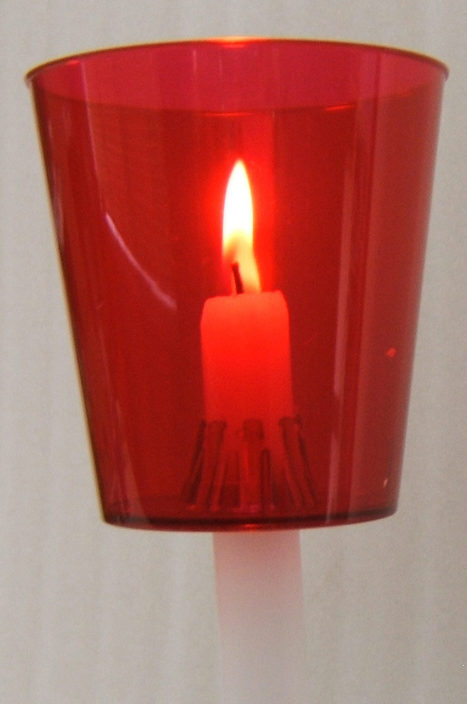 Red Candlelight service holder and candle drip protector wind protector