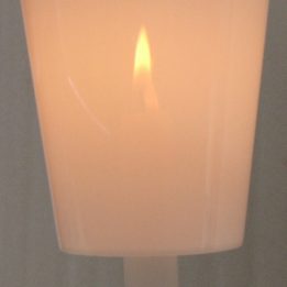 White Candlelight service holder and candle drip protector wind protector