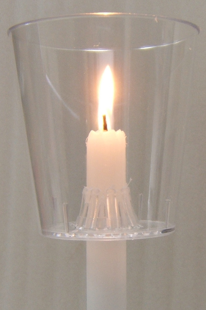 Clear Candlelight service holder and candle drip protector wind protector