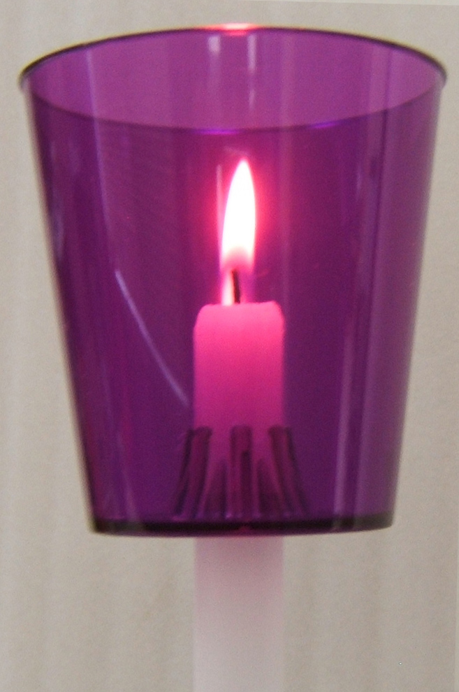 Purple Candlelight service cup and candle drip protector wind protector